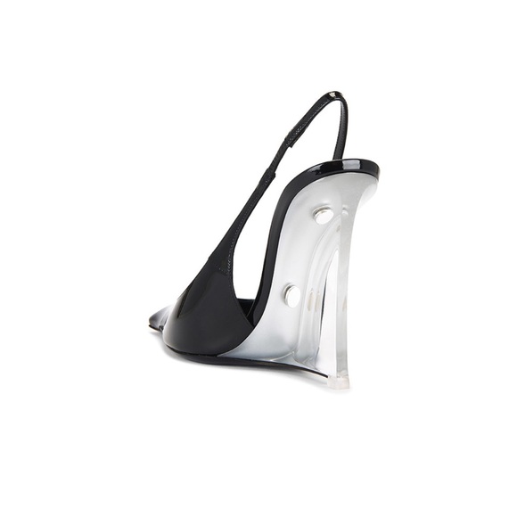 Saint Laurent Miller Patent Leather Acrylic Wedge Pumps in Nero Black Size 39 - Picture 3 of 16